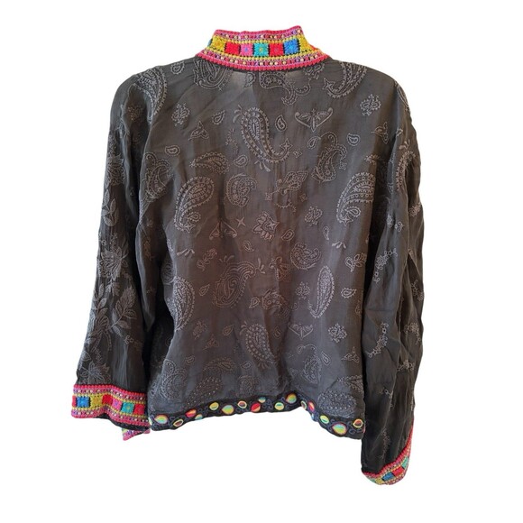 Johnny Was Star Danica Short Kimono Large Black Print Embroidered Jacket $388 - Picture 5 of 13